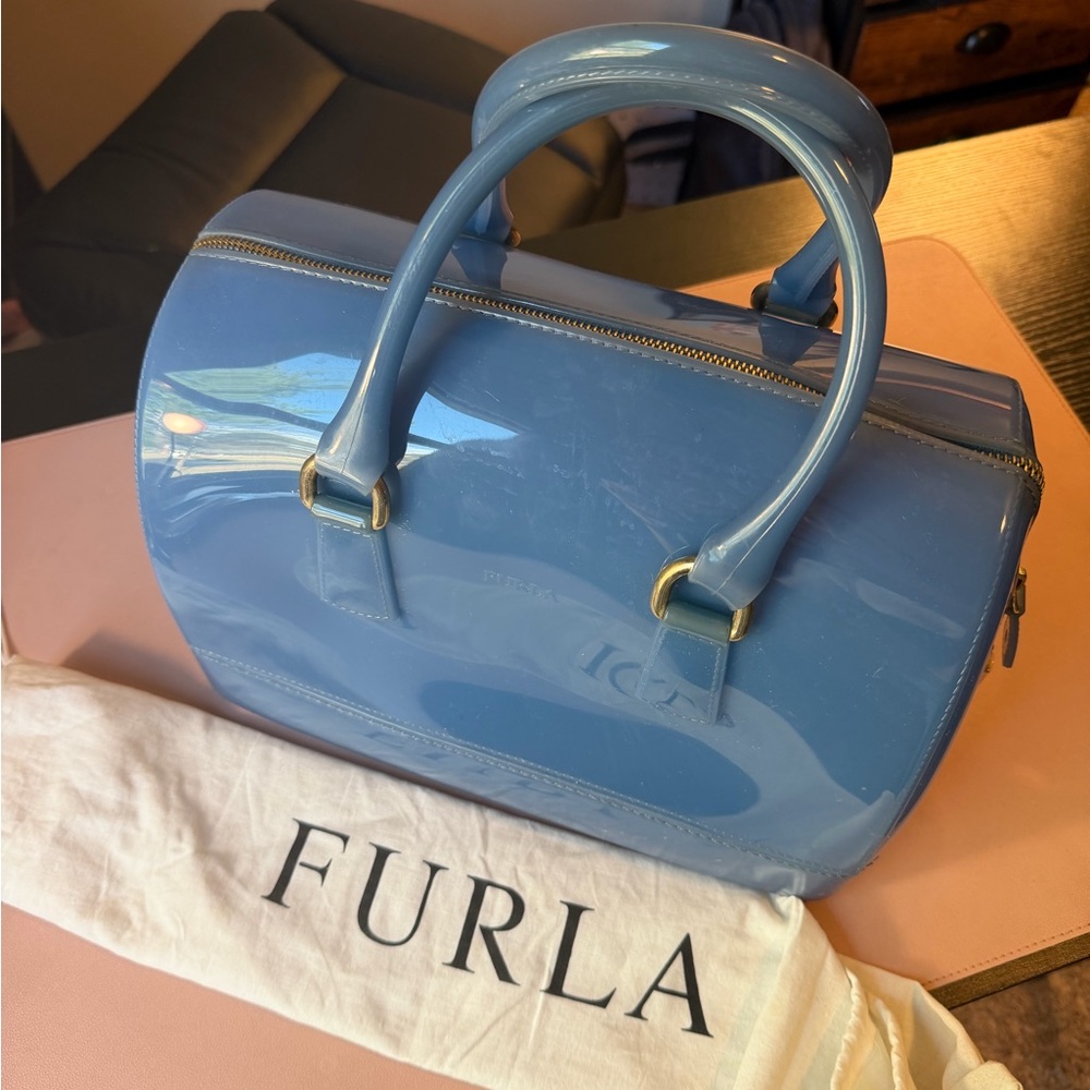 Furla Patent Leather Dome Satchel in Royal Blue - Picture 4 of 16